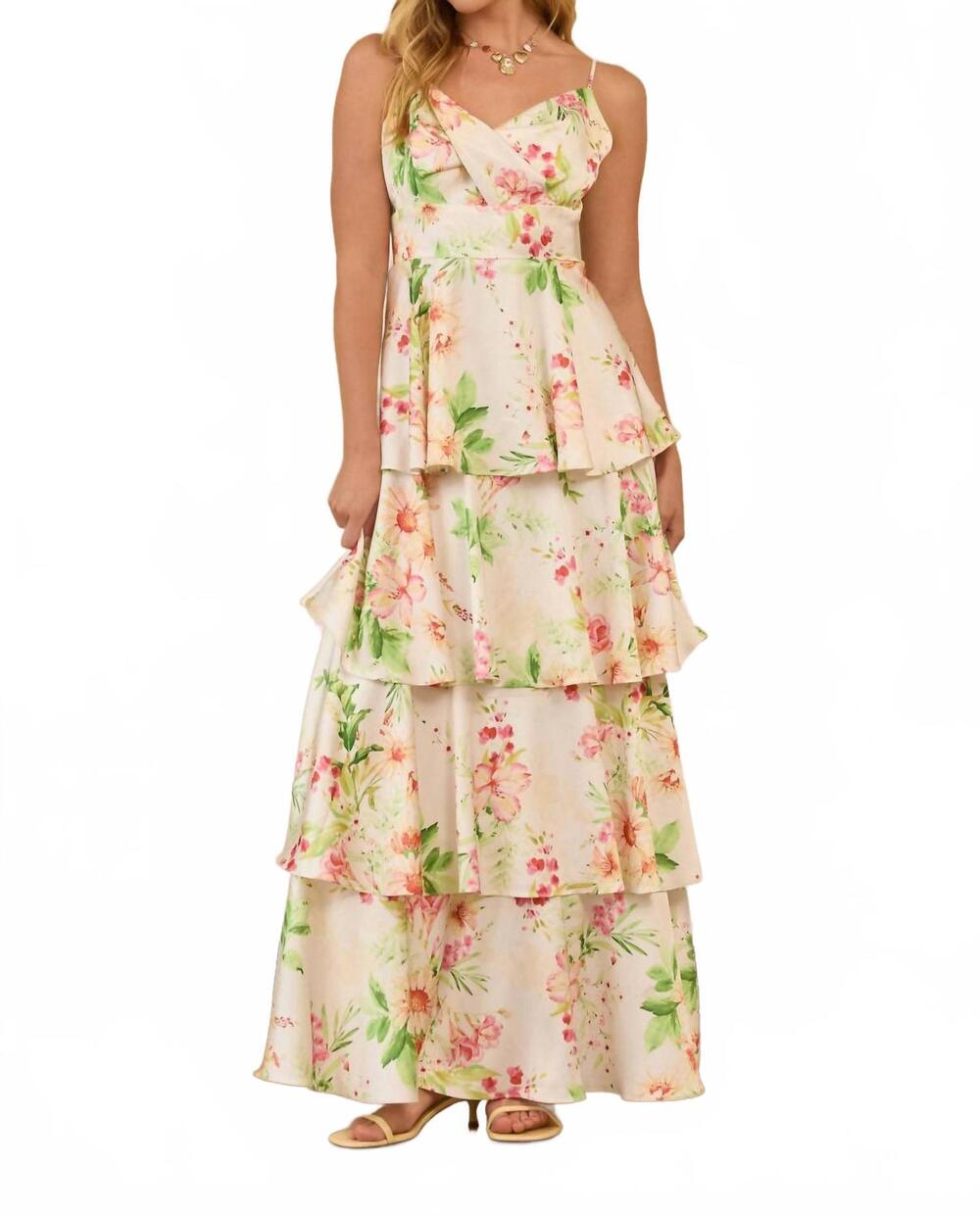 NEW SKIES ARE BLUE floral print tiered maxi dress in ivory multi